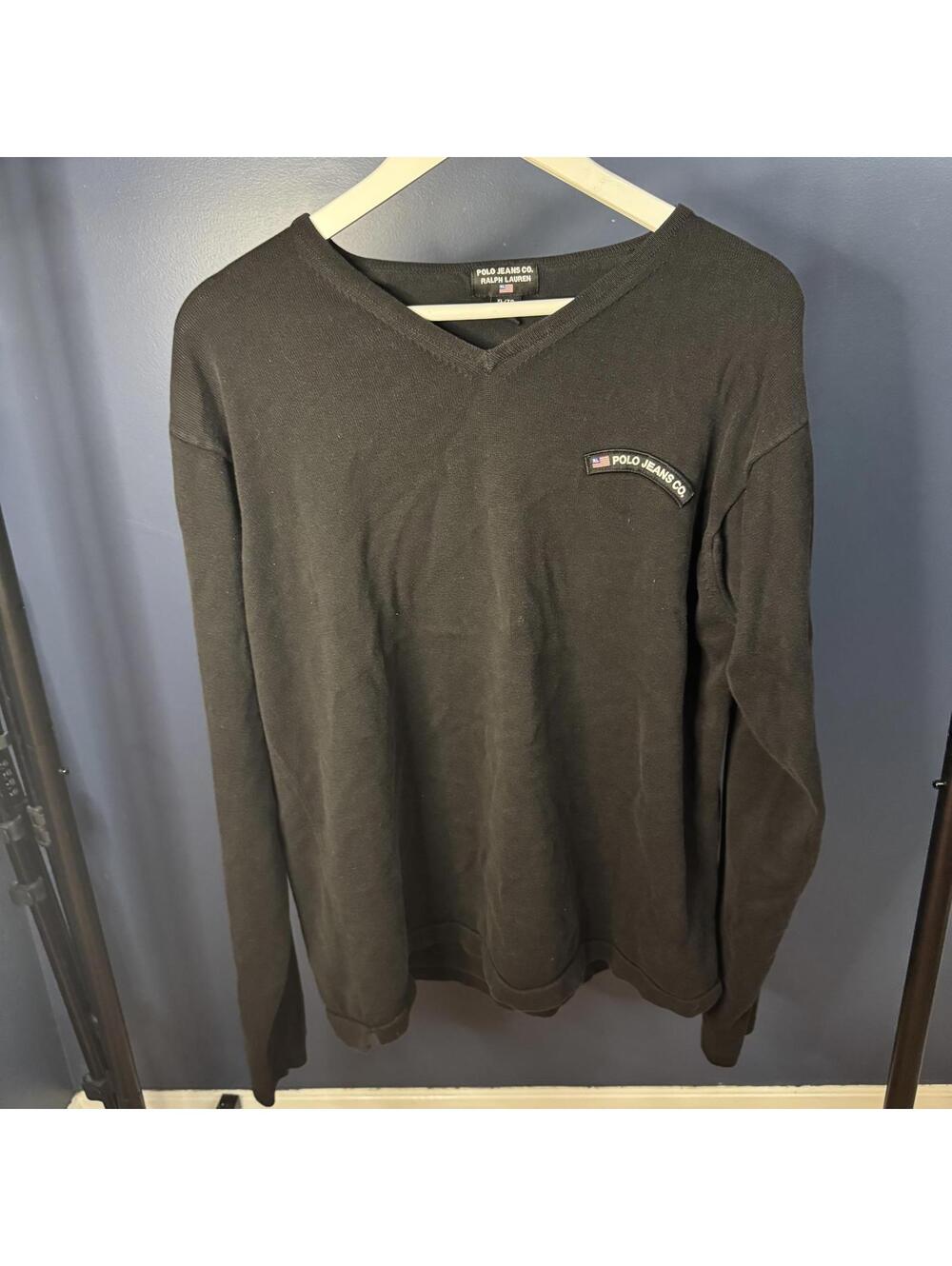 Polo Jeans Co Ralph Lauren Sweater XL Black V-Neck Vintage 2000s